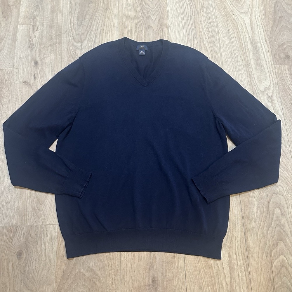 Brooks Brothers 346 100% Supima Cotton XXL V‎ Neck Navy Blue Sweater 2XL